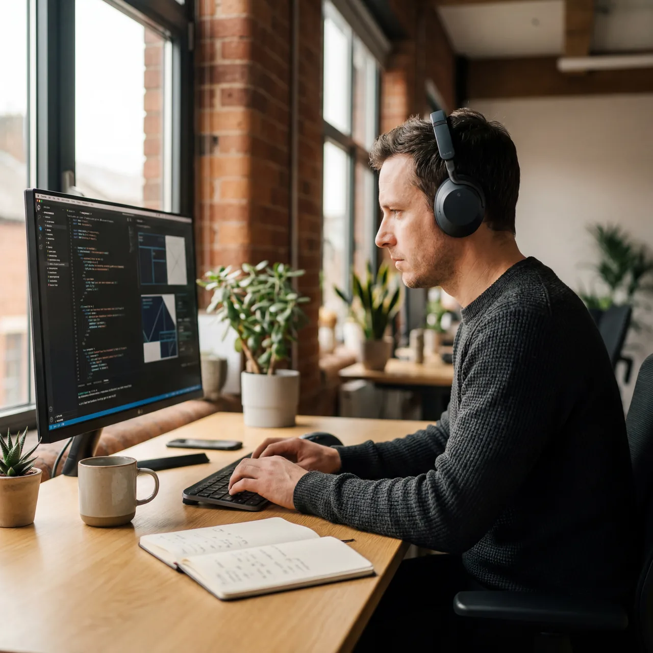 An SCTR team member in deep focus at their workstation, working independently